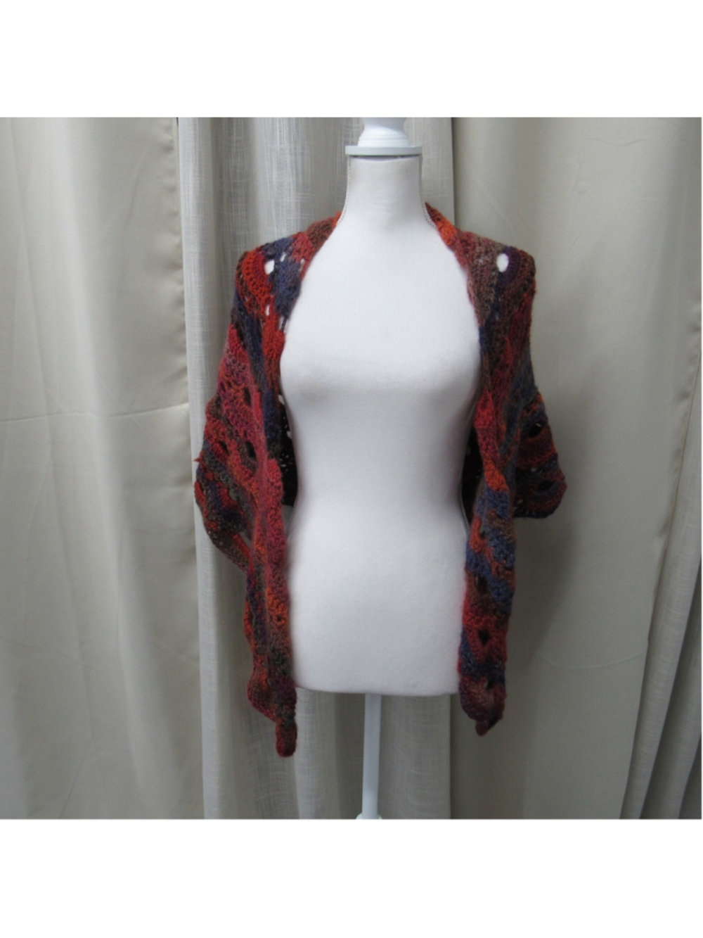 Handmade Crochet Virus Shawl Wrap Boho Autumn Triangle Scalloped Multicolor